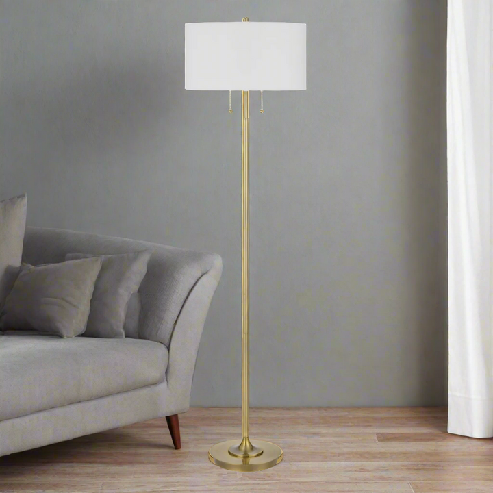 ##Antique Hardware## KENDAL METAL FLOOR LAMP WITH PULL CHAIN SWITCH, DRUM FABRIC SHADE