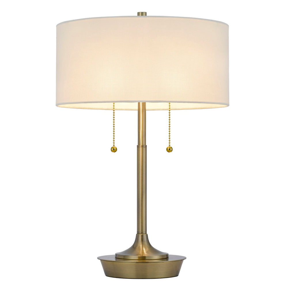 ##Antique Hardware## KENDAL METAL TABLE LAMP WITH PULL CHAIN SWITCH, DRUM FABRIC SHADE