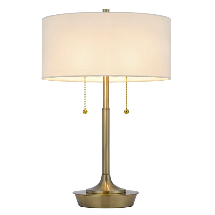 ##Antique Hardware## KENDAL METAL TABLE LAMP WITH PULL CHAIN SWITCH, DRUM FABRIC SHADE