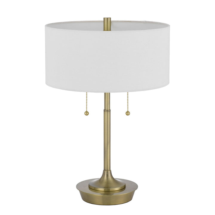 ##Antique Hardware## KENDAL METAL TABLE LAMP WITH PULL CHAIN SWITCH, DRUM FABRIC SHADE