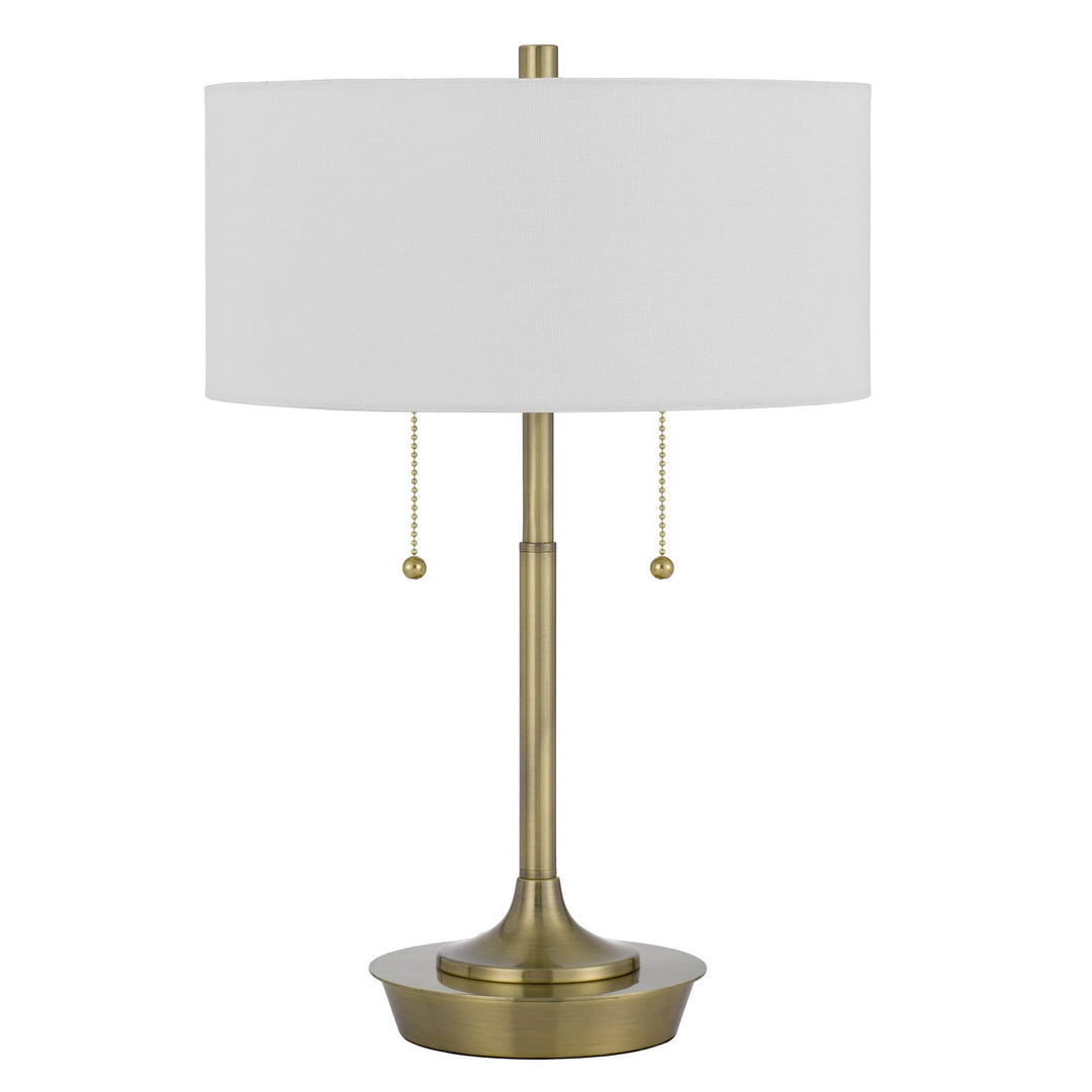 ##Antique Hardware## KENDAL METAL TABLE LAMP WITH PULL CHAIN SWITCH, DRUM FABRIC SHADE