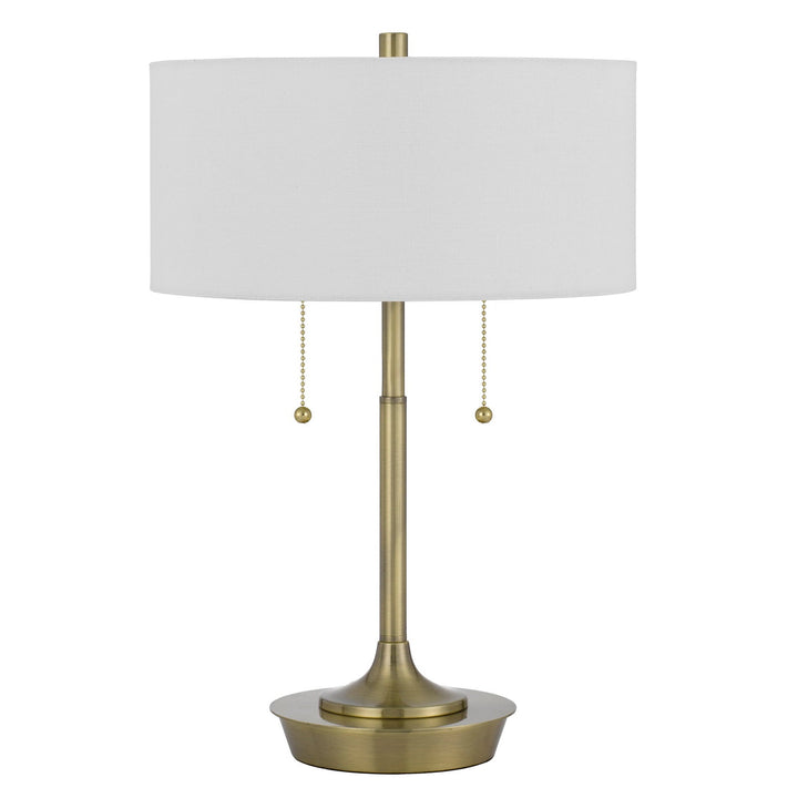 ##Antique Hardware## KENDAL METAL TABLE LAMP WITH PULL CHAIN SWITCH, DRUM FABRIC SHADE