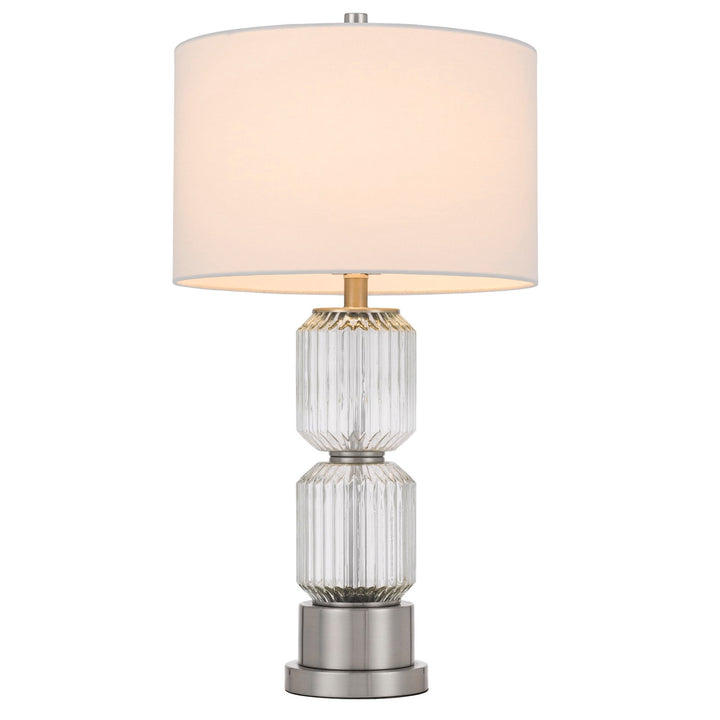 ##Antique Hardware## BRESSO FLUTED GLASS TABLE LAMP WITH HARDBACK DRUM SHADE