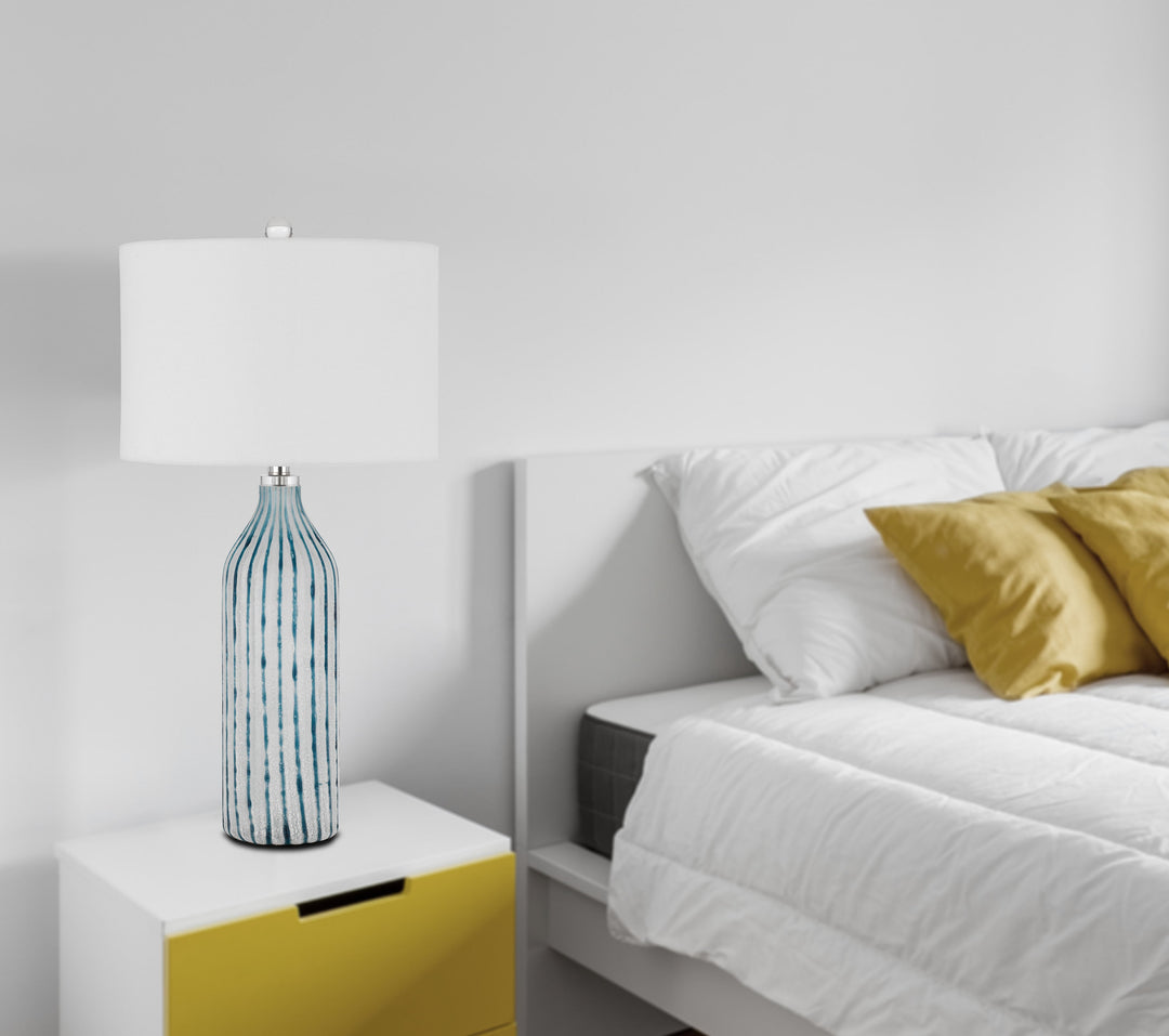 ##Antique Hardware## INVERUNO GLASS TABLE LAMP WITH HARDBACK DRUM SHADE