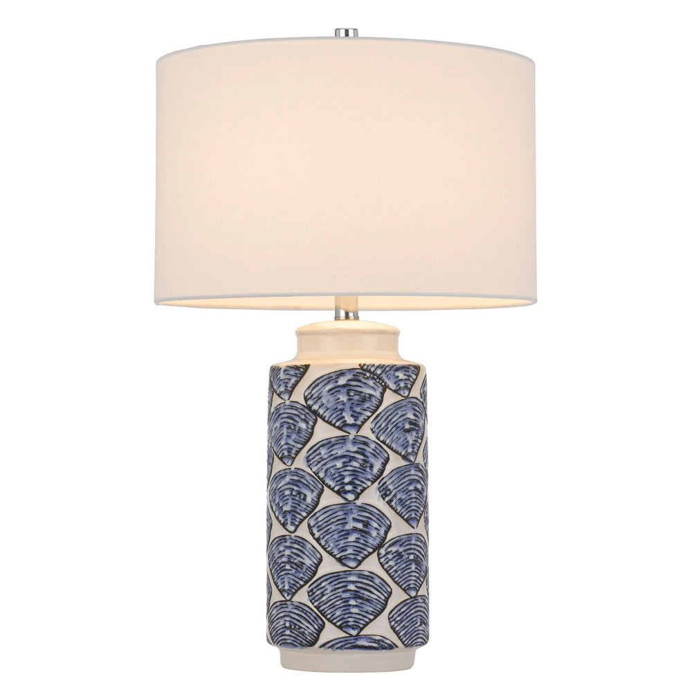 ##Antique Hardware## CAMBIAGO CERAMIC TABLE LAMP WITH SEASHELL DESIGN AND LINEN DRUM SHADE