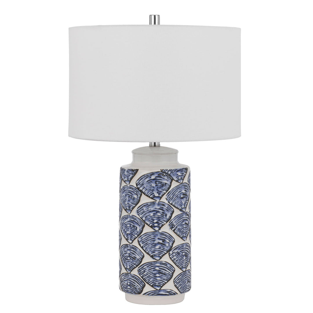 ##Antique Hardware## CAMBIAGO CERAMIC TABLE LAMP WITH SEASHELL DESIGN AND LINEN DRUM SHADE