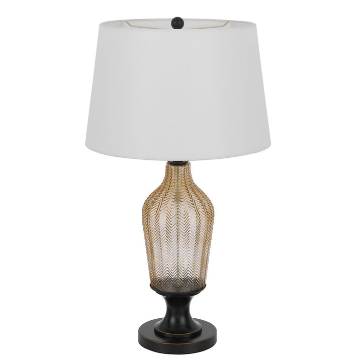 Antique Hardware 150W 3 WAY FLUTED COLUMN GLASS TABLE LAMP WITH METAL BASE Table Lamp