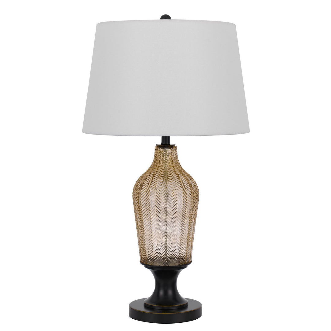Antique Hardware 150W 3 WAY FLUTED COLUMN GLASS TABLE LAMP WITH METAL BASE Table Lamp