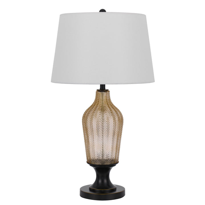 Antique Hardware 150W 3 WAY FLUTED COLUMN GLASS TABLE LAMP WITH METAL BASE Table Lamp