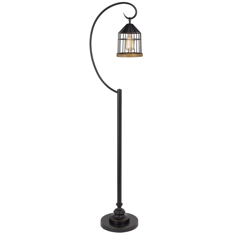 ##Antique Hardware## 60W VALPARAISO DOWNBRIDGE METAL FLOOR LAMP WITH LANTERN STYLE METAL AND PINE WOOD SHADE