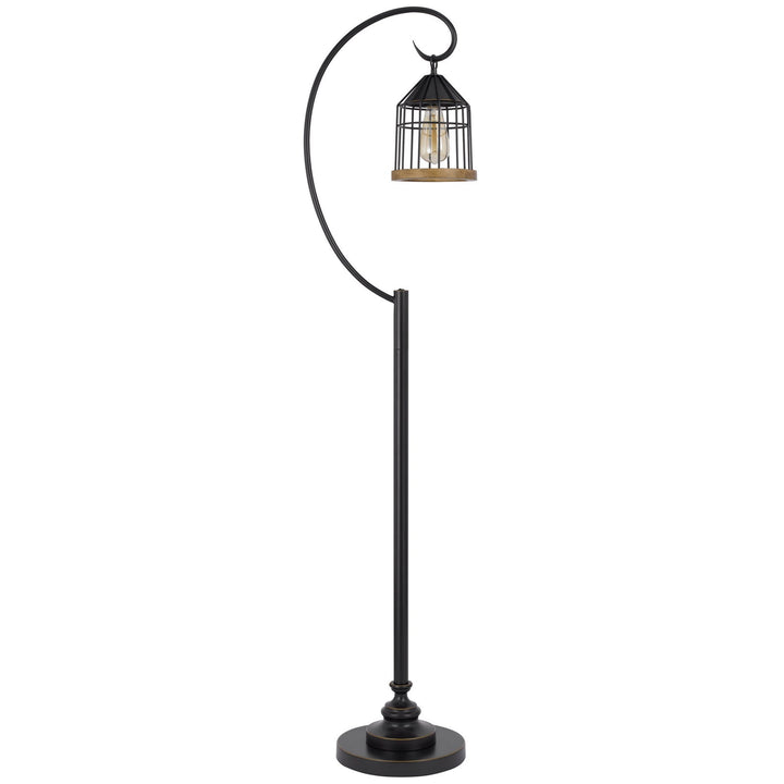 ##Antique Hardware## 60W VALPARAISO DOWNBRIDGE METAL FLOOR LAMP WITH LANTERN STYLE METAL AND PINE WOOD SHADE