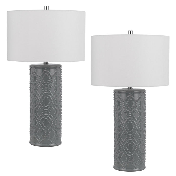 ##Antique Hardware## 150W 3 WAY CASTINE CERAMIC TABLE LAMP. PRICED AND SOLD AS PAIRS