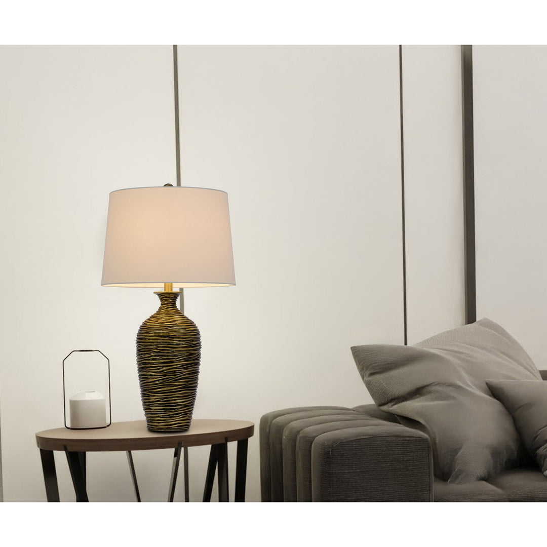 ##Antique Hardware## 150W 3 WAY AURORA RESIN TABLE LAMP WITH HARDBACK TAPER DRUM FABRIC SHADE (SOLD AS PAIRS)