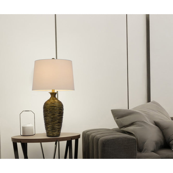##Antique Hardware## 150W 3 WAY AURORA RESIN TABLE LAMP WITH HARDBACK TAPER DRUM FABRIC SHADE (SOLD AS PAIRS)