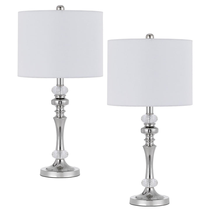 Antique Hardware 60W EFFINGHAM METAL TABLE LAMP WITH CRYSTAL FONT AND HARDBACK DRUM FABRIC SHADE (SOLD AS PAIRS) Table Lamp