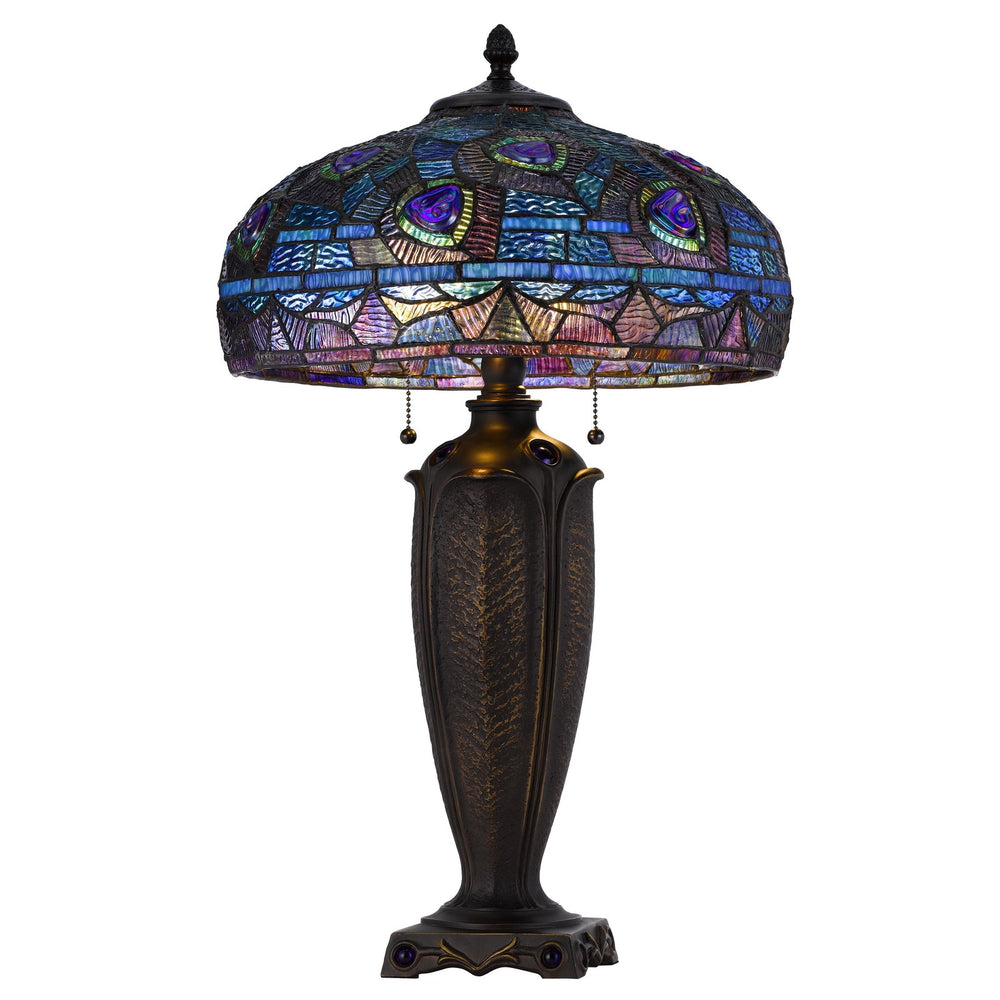 ##Antique Hardware## 60W X 2 METAL/RESIN TIFFANY TABLE LAMP WITH PULL CHAIN SWITCHES