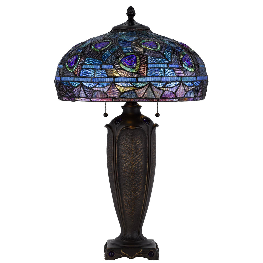 ##Antique Hardware## 60W X 2 METAL/RESIN TIFFANY TABLE LAMP WITH PULL CHAIN SWITCHES