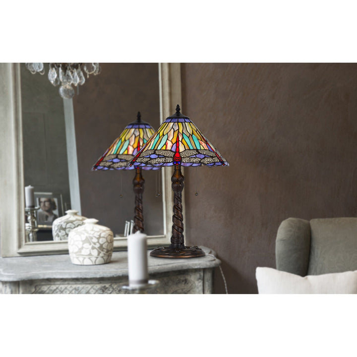 ##Antique Hardware## 60W X 2 METAL/RESIN TIFFANY TABLE LAMP WITH PULL CHAIN SWITCHES