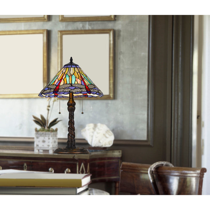 ##Antique Hardware## 60W X 2 METAL/RESIN TIFFANY TABLE LAMP WITH PULL CHAIN SWITCHES