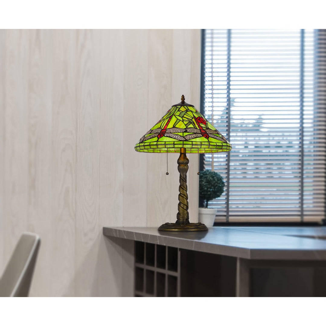 ##Antique Hardware## 60W X 2 METAL/RESIN TIFFANY TABLE LAMP WITH PULL CHAIN SWITCHES