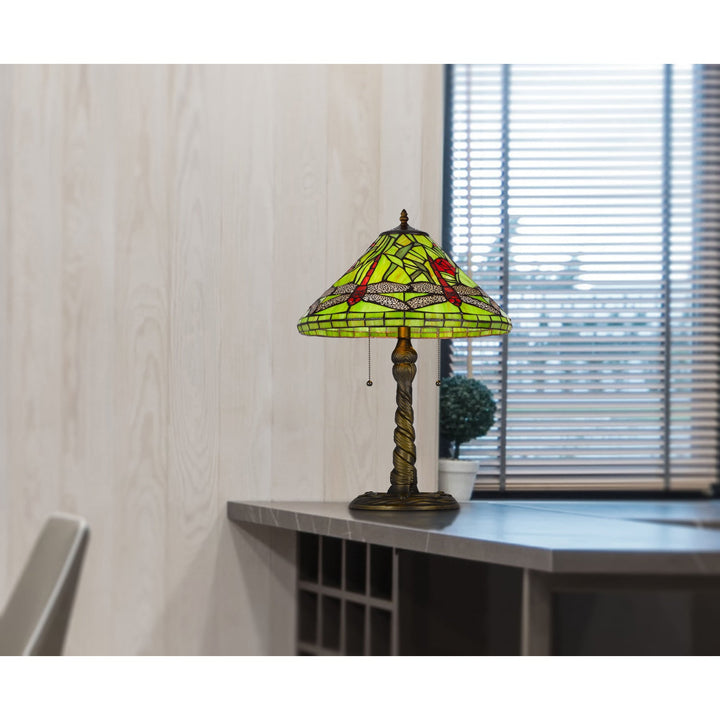 ##Antique Hardware## 60W X 2 METAL/RESIN TIFFANY TABLE LAMP WITH PULL CHAIN SWITCHES
