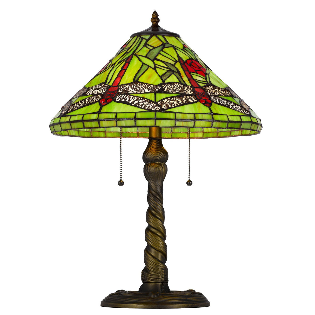 ##Antique Hardware## 60W X 2 METAL/RESIN TIFFANY TABLE LAMP WITH PULL CHAIN SWITCHES