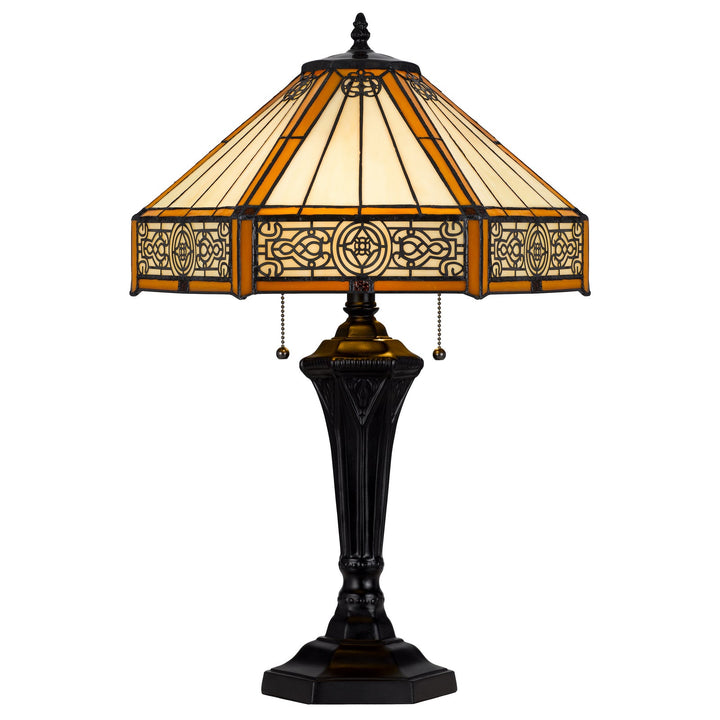 ##Antique Hardware## 60W X 2 METAL/RESIN TIFFANY TABLE LAMP WITH PULL CHAIN SWITCHES