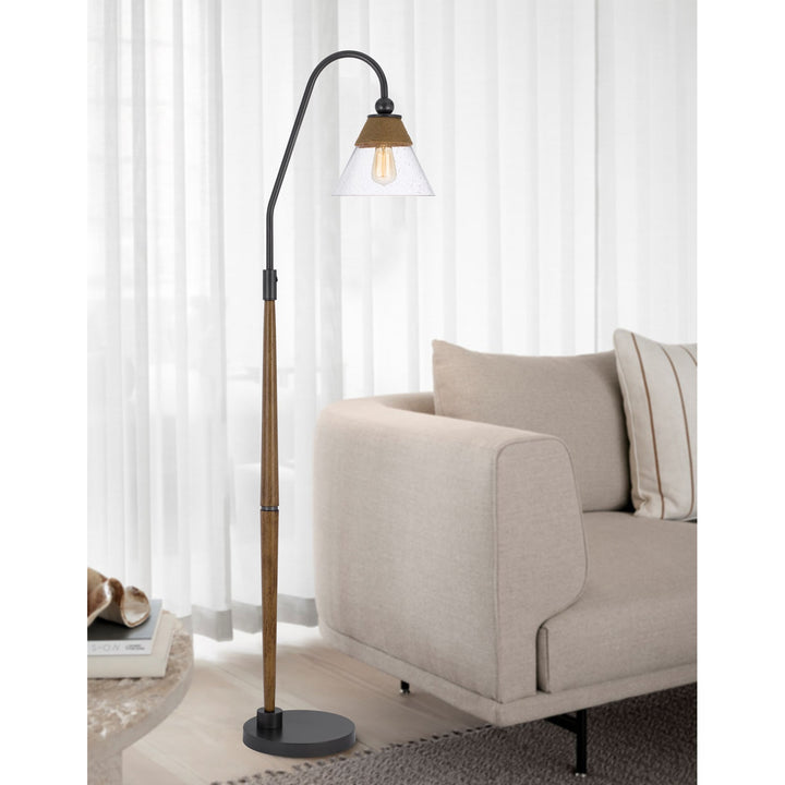 ##Antique Hardware## 60W HINTON DOWNBRIDGE METAL FLOOR LAMP WITH FAUX WOOD POLE AND GLASS SHADE