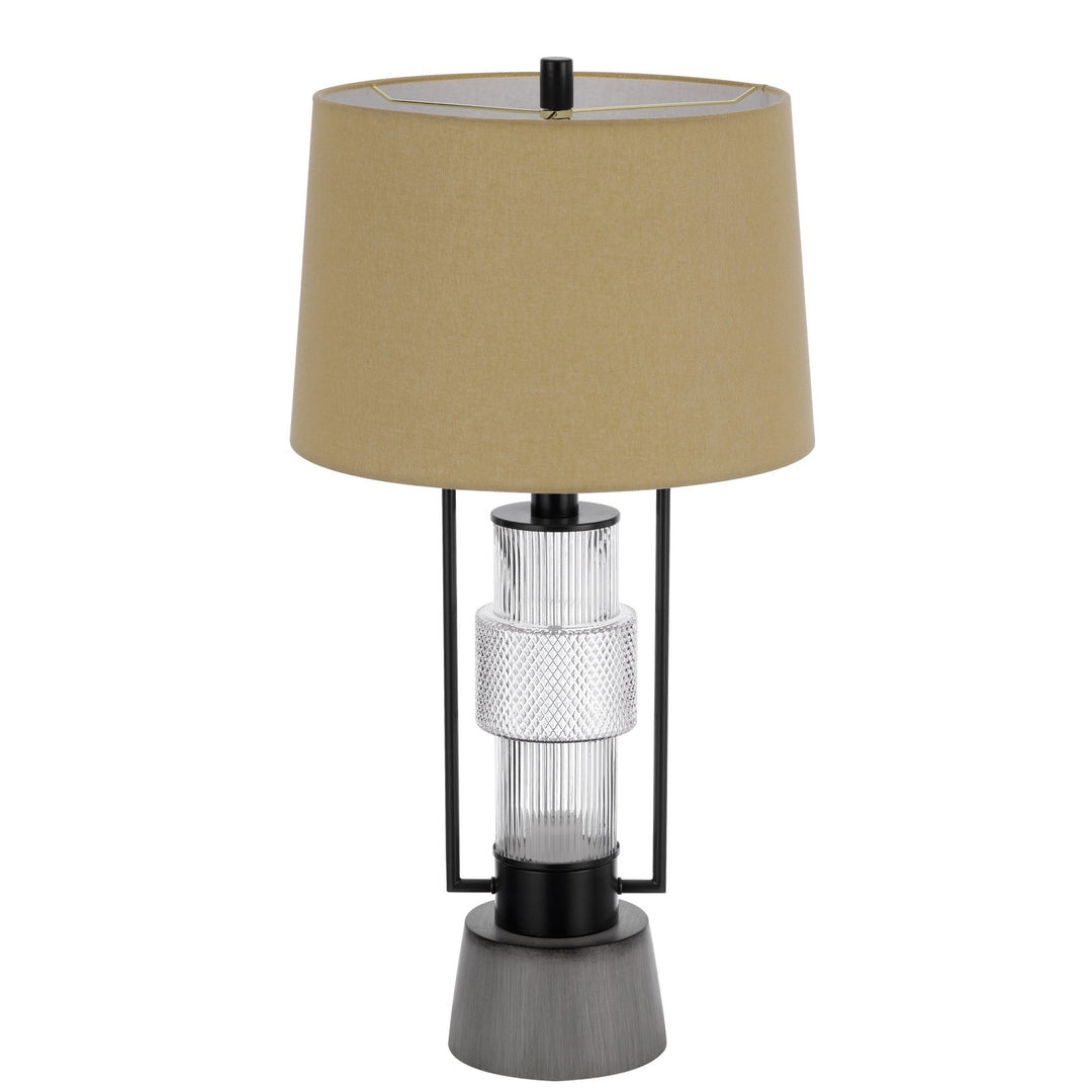 ##Antique Hardware## VALLDA 100W 3 WAY TABLE LAMP WITH 2W LED NIGHT LIGHT WITH METAL/GLASS BODY AND CEMENT BASE AND FINE BURLAP DRUM SHADE