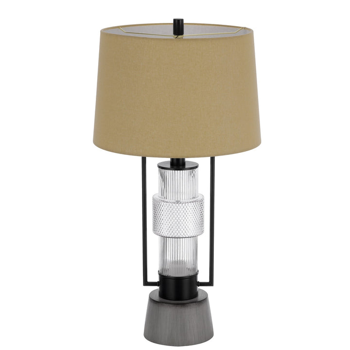 ##Antique Hardware## VALLDA 100W 3 WAY TABLE LAMP WITH 2W LED NIGHT LIGHT WITH METAL/GLASS BODY AND CEMENT BASE AND FINE BURLAP DRUM SHADE