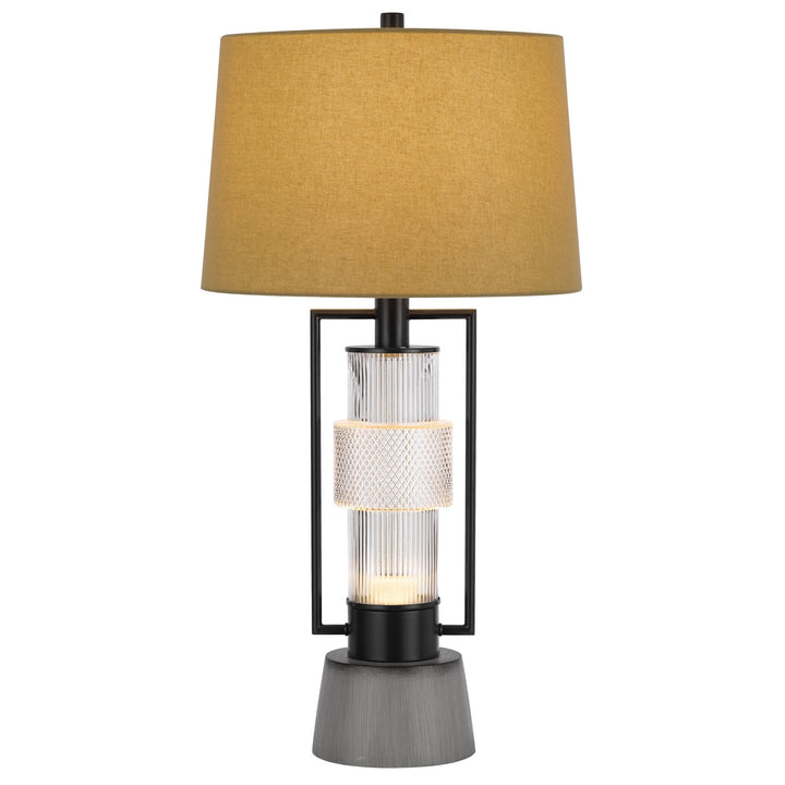 ##Antique Hardware## VALLDA 100W 3 WAY TABLE LAMP WITH 2W LED NIGHT LIGHT WITH METAL/GLASS BODY AND CEMENT BASE AND FINE BURLAP DRUM SHADE