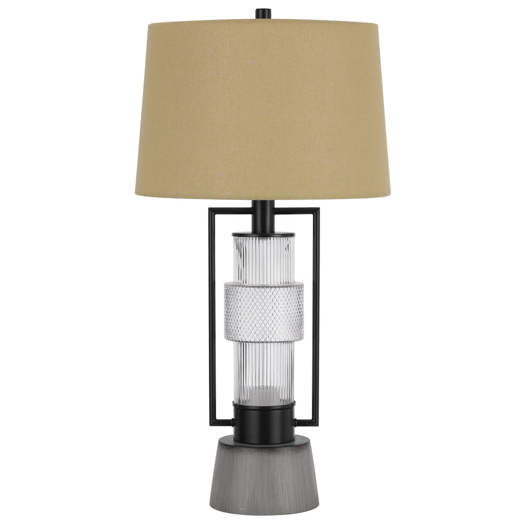 ##Antique Hardware## VALLDA 100W 3 WAY TABLE LAMP WITH 2W LED NIGHT LIGHT WITH METAL/GLASS BODY AND CEMENT BASE AND FINE BURLAP DRUM SHADE