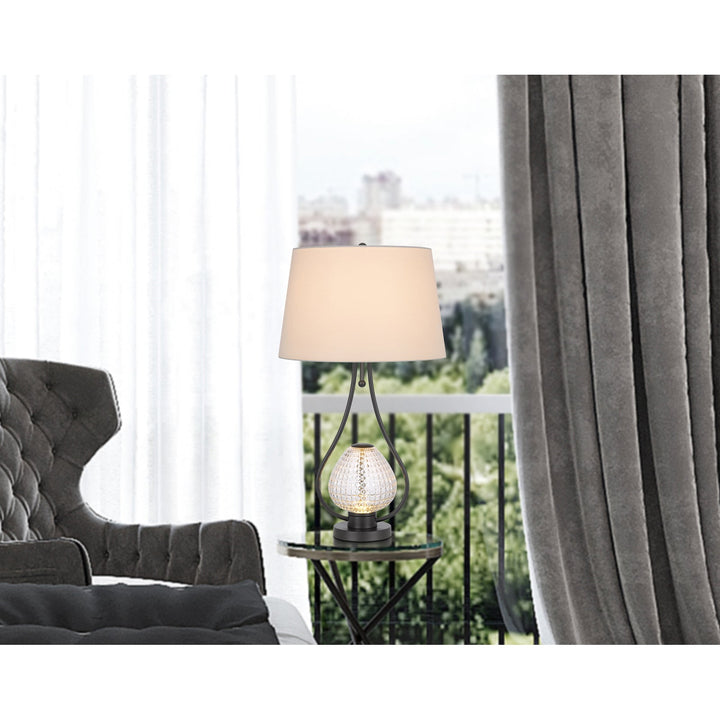 ##Antique Hardware## FORSSA 100W 3 WAY TABLE LAMP WITH 2W LED NIGHT LIGHT IN GLASS AND METAL BASE.