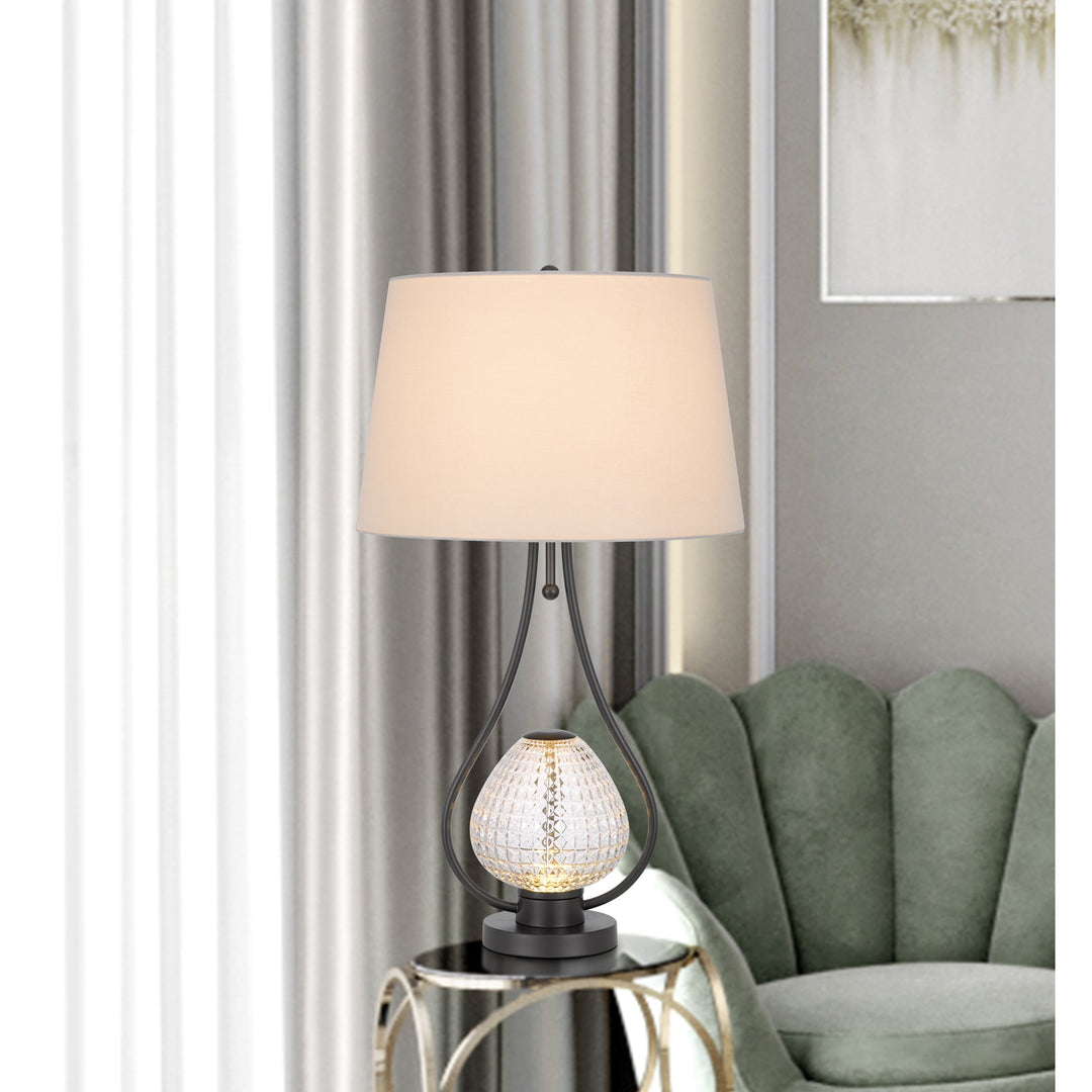 ##Antique Hardware## FORSSA 100W 3 WAY TABLE LAMP WITH 2W LED NIGHT LIGHT IN GLASS AND METAL BASE.