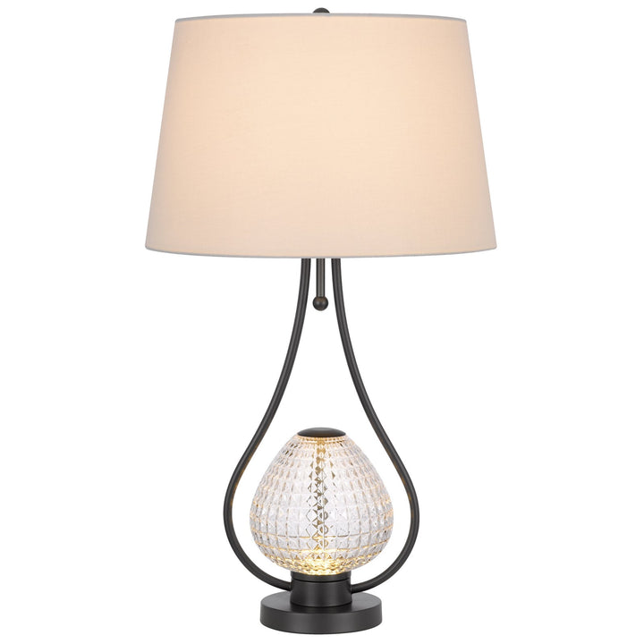 ##Antique Hardware## FORSSA 100W 3 WAY TABLE LAMP WITH 2W LED NIGHT LIGHT IN GLASS AND METAL BASE.