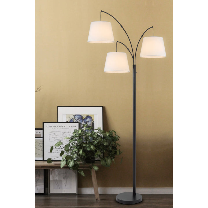 ##Antique Hardware## 60W X 3 VARDON METAL ARC FLOOR LAMP WITH HARDBACK FABRIC SHADE