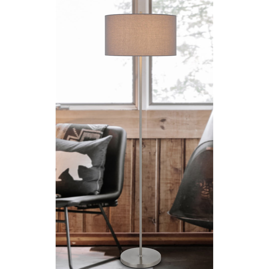 ##Antique Hardware## 150W 3 WAYT CROMWELL METAL FLOOR LAMP WITH GRAY LINEN SHADE