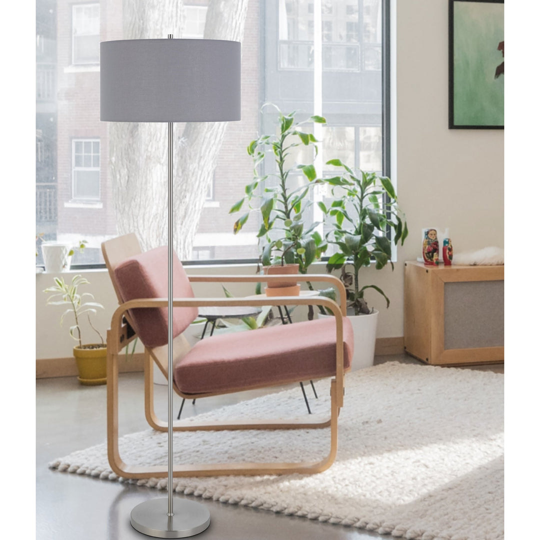 ##Antique Hardware## 150W 3 WAYT CROMWELL METAL FLOOR LAMP WITH GRAY LINEN SHADE