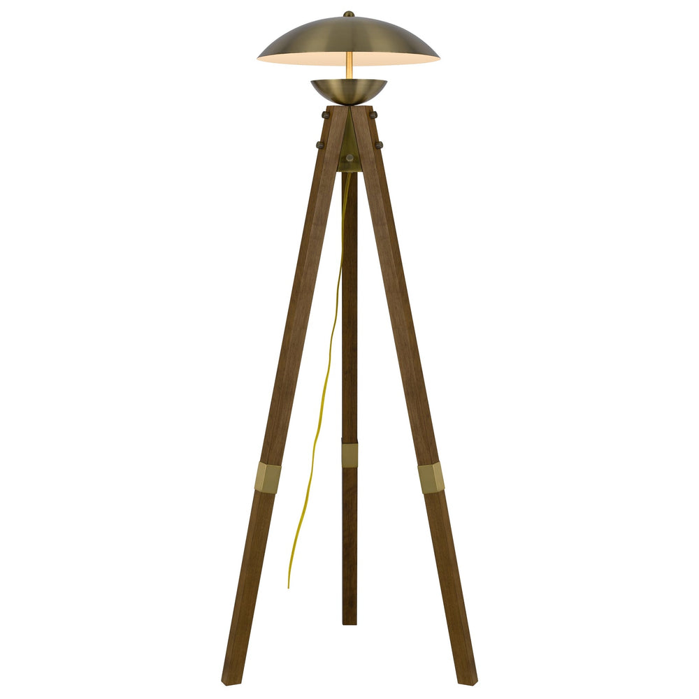 ##Antique Hardware## LAKELAND 18W INTERGRATED LED TRIPOD BIRCH WOOD FLOOR LAMP WITH HALF DOMED METAL SHADE