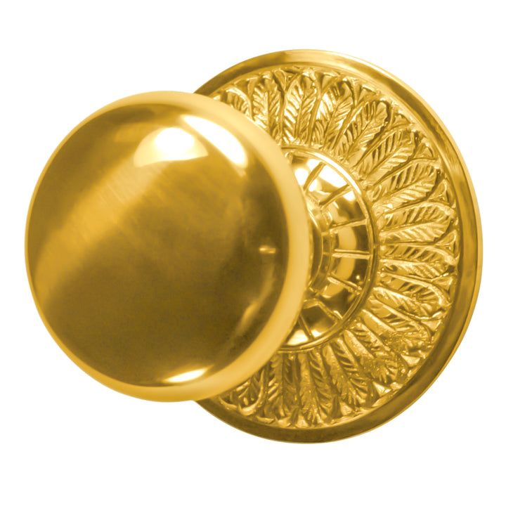 Feather Rosette Door Set with Round Brass Door Knobs (Several Finishes Available)