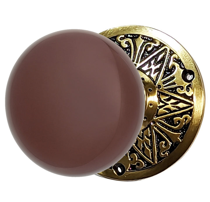 ##Antique Hardware## Lancaster Door Set With Brown Porcelain Knob