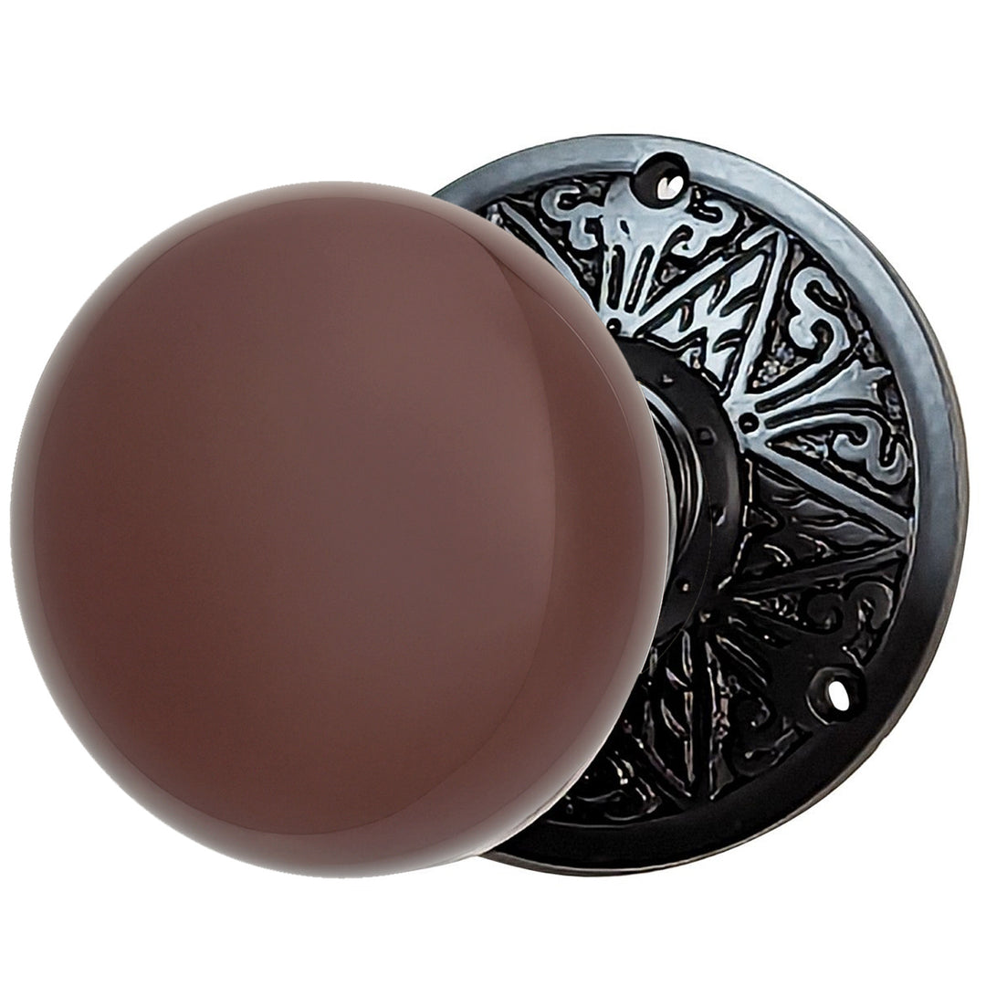 ##Antique Hardware## Lancaster Door Set With Brown Porcelain Knob