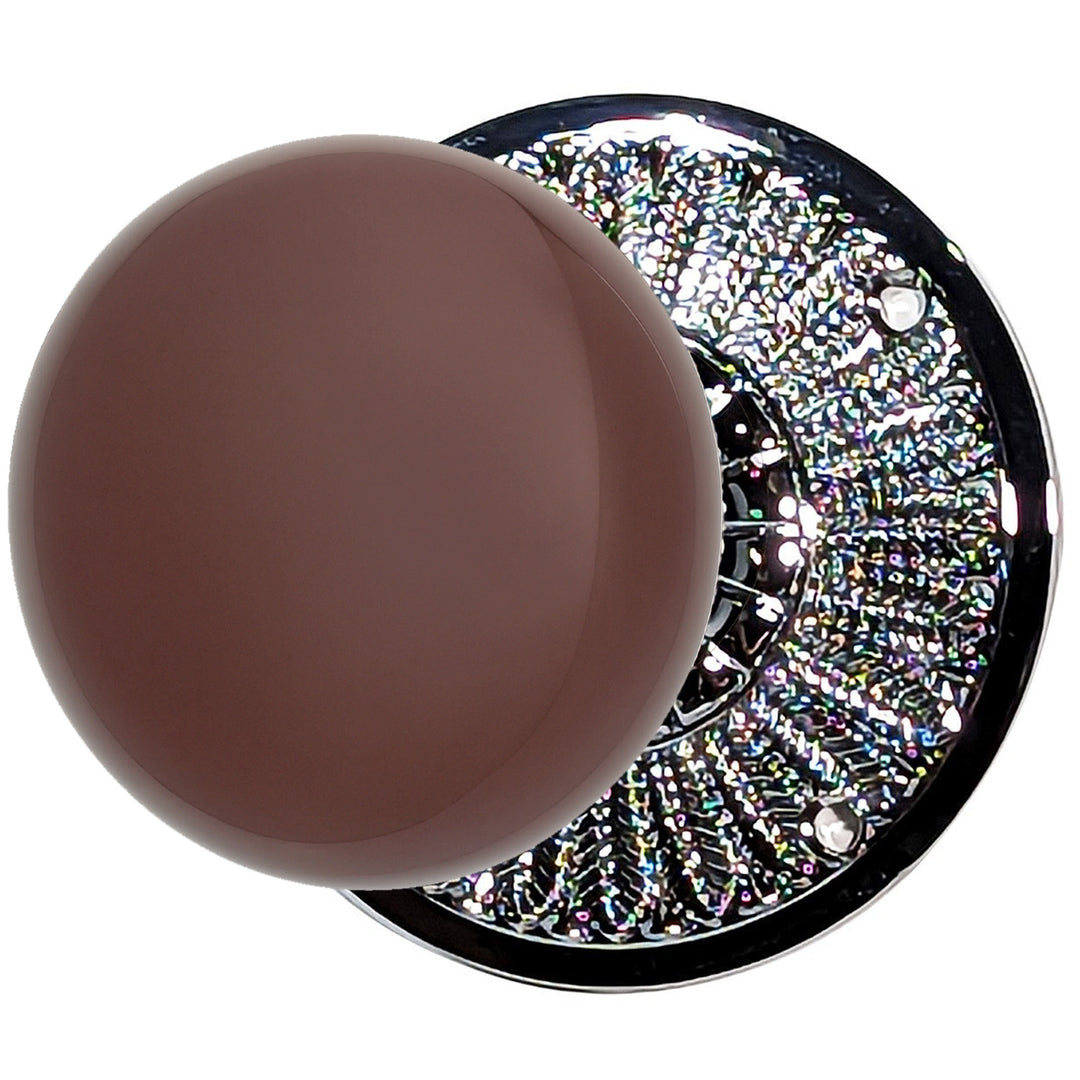 ##Antique Hardware## Brown Porcelain Door Knob with Brass Feathers Rosette