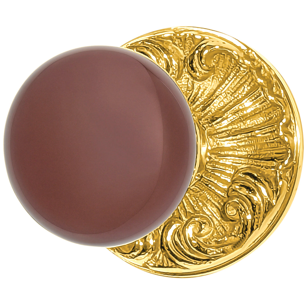 ##Antique Hardware## Brown Porcelain Door Knob Set with Romanesque Rosette