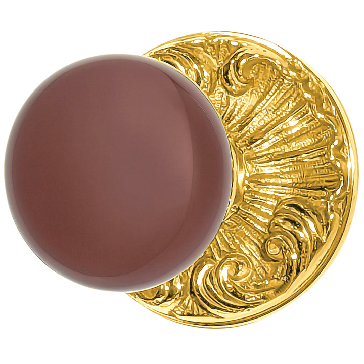 ##Antique Hardware## Brown Porcelain Door Knob Set with Romanesque Rosette