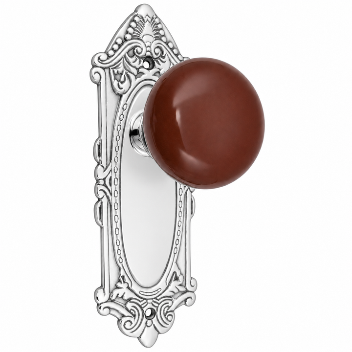 Brown Porcelain Door Knob Set with Largo Design Backplate