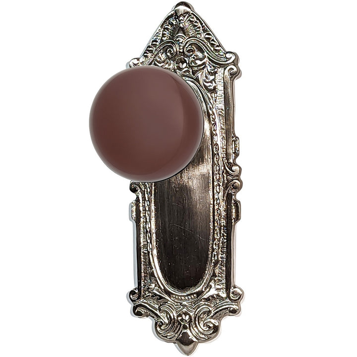 ##Antique Hardware## Brown Porcelain Door Knob Set with Largo Design Backplate