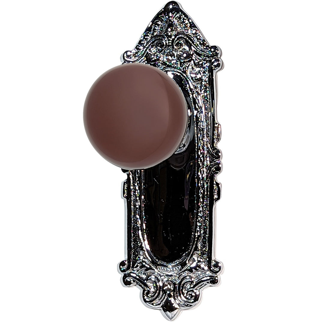 ##Antique Hardware## Brown Porcelain Door Knob Set with Largo Design Backplate