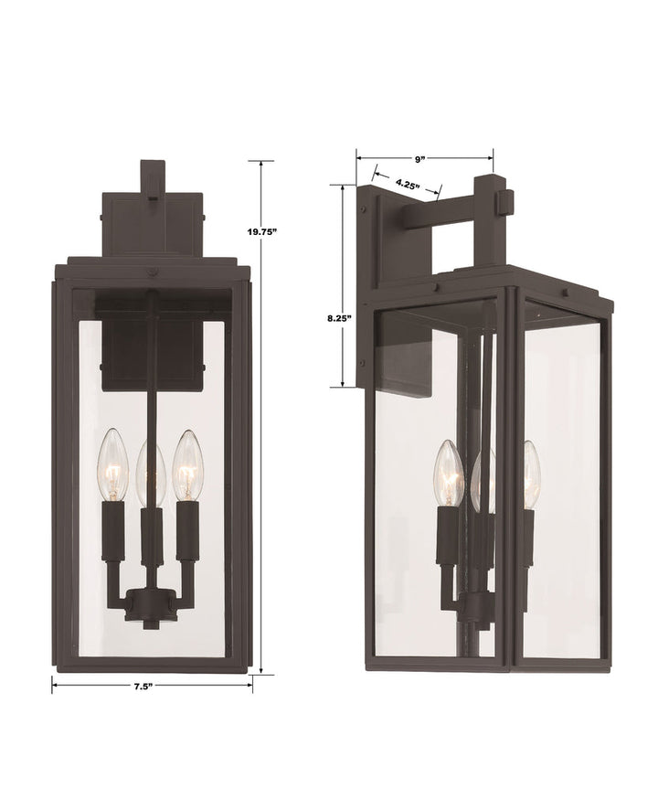 ##Antique Hardware## Byron 3 Light Matte Black Outdoor Sconce