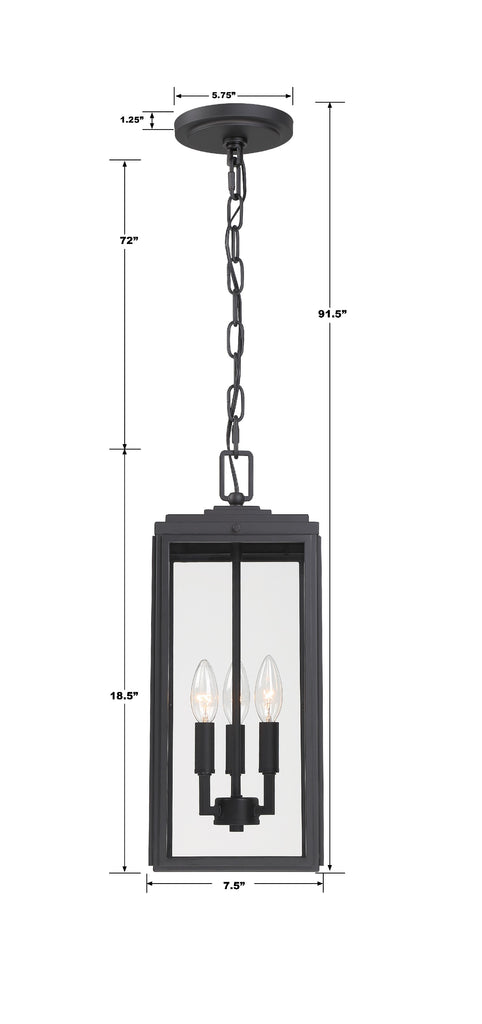 ##Antique Hardware## Byron 3 Light Matte Black Outdoor Pendant